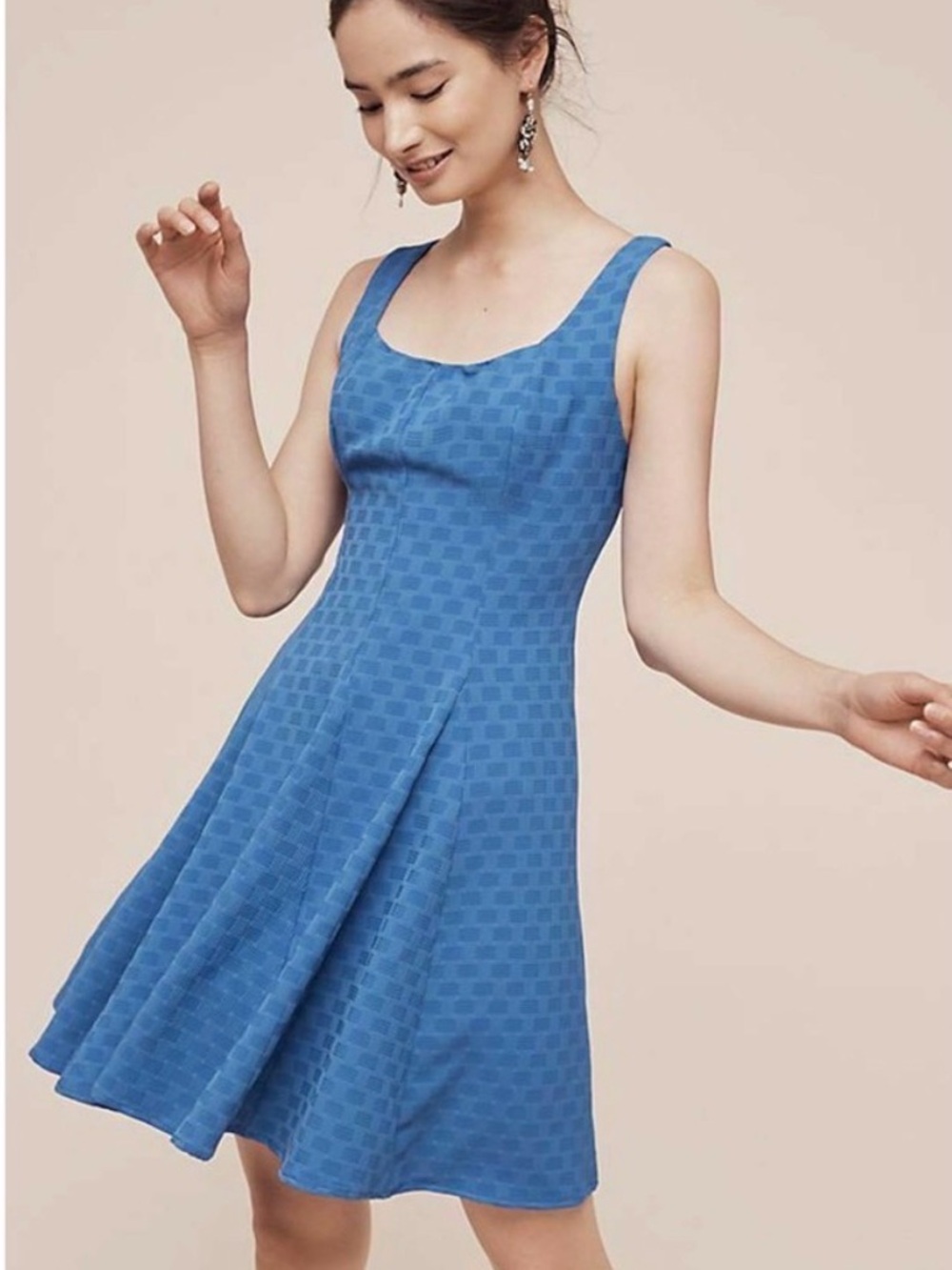 Eva Franco Anthropologie Bleu de Jour Fit Flare Blue Textured Dress Sz 00